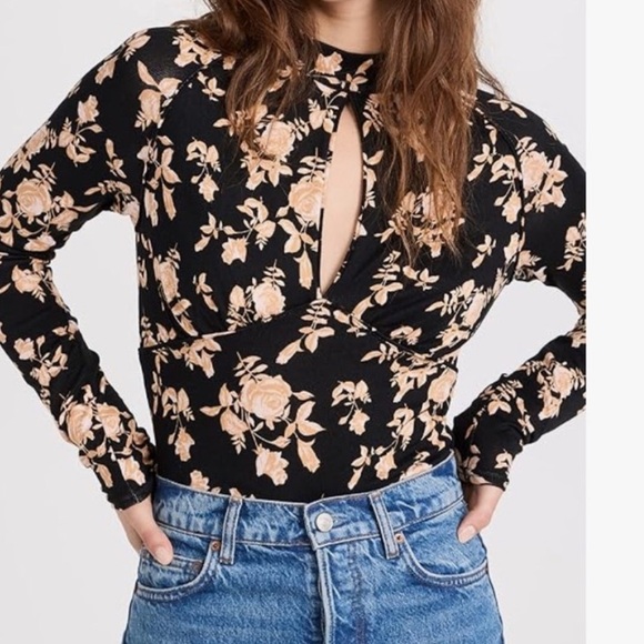 Free People Dinner Party Keyhole Black Multi Long Sleeve Top XL NWT - Picture 6 of 11